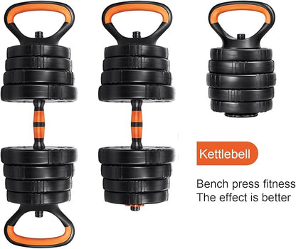 EDOSTORY Adjustable Dumbbell Set, 22/44/66/88lbs Free Weights Dumbbells for Home Gym, 4 in 1 Set, Barbell Set, Dumbbell Set, Kettlebell Set and Push-ups, Non-slip Handles, Fitness for Men Women