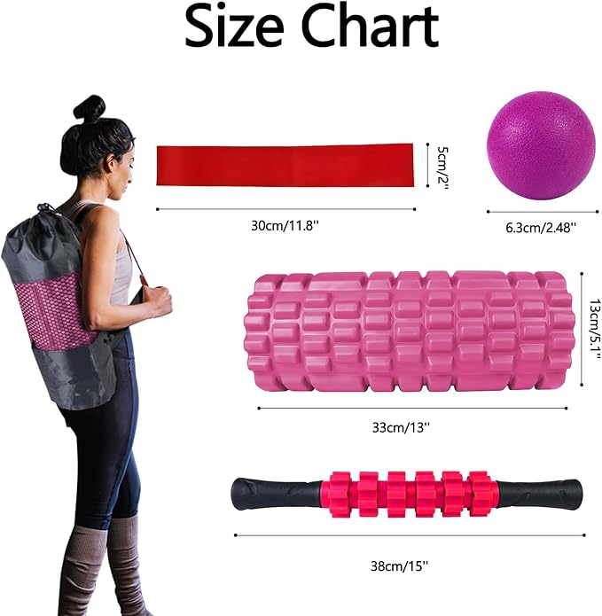 5 in 1 Foam Roller Set, Trigger Point Foam Roller Patented, Massage Stick, Massage Ball, Resistance Band for Deep Muscle Massage Pilates Yoga, Fitness Exercise for Whole Body