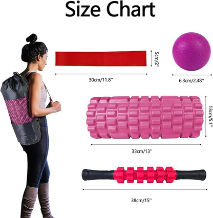 5 in 1 Foam Roller Set, Trigger Point Foam Roller Patented, Massage Stick, Massage Ball, Resistance Band for Deep Muscle Massage Pilates Yoga, Fitness Exercise for Whole Body