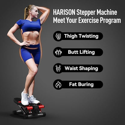 HARISON Mini Stepper for Exercise with Enhanced Resistance Bands, Stair Stepper for Home 330lbs Capacity, Aerobic Exercise Stepper Machine with LCD Monitor for Fully Body Workout