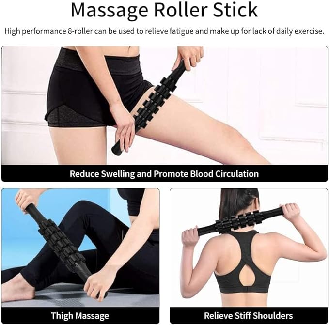 6 in1 Foam Roller Set, Trigger Point Foam Roller, Yoga Stick, Massage Ball, Fixation Ball, Fitness Stretching Strap, Carrying Bag, Towel for Deep Muscle Massage Pilates Yoga