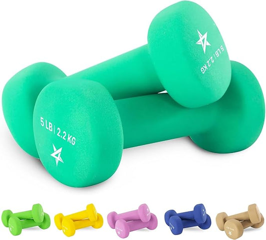 Yes4All Neoprene Coated Dumbbell Hand Weight Sets of 2 - Multiple Weight Options with 15 Colors, Anti-roll, Anti-Slip, Hexagon Shape