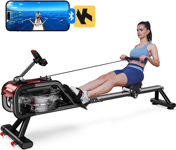 pooboo rowing machine, Max 350 LBS Magnetic Rower with LCD Monitor, Tablet Holder, Upgraded Rowing machines for home use