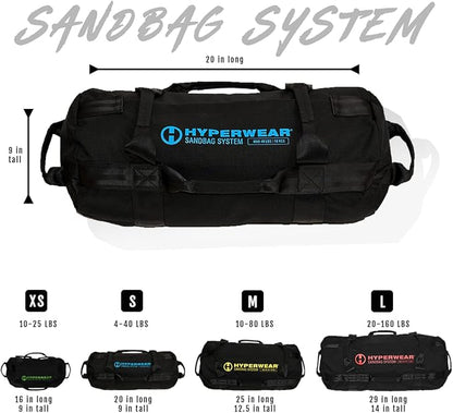 HYPERWEAR Adjustable Sandbag System - Heavy-Duty Workout Sandbags with Handles and Pre-Filled SandBells (25lb, 40lb, 80lb, 160lb)