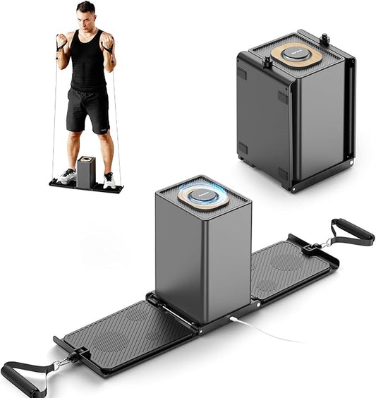 SR3 Smart Home Gym Workout Cable Machine | Foldable Portable, Multi-Level Resistance Adjustable Trainer, HD Display | Home & Outdoor Fitness,Full Body Strength Training Fitness Exercise Machine