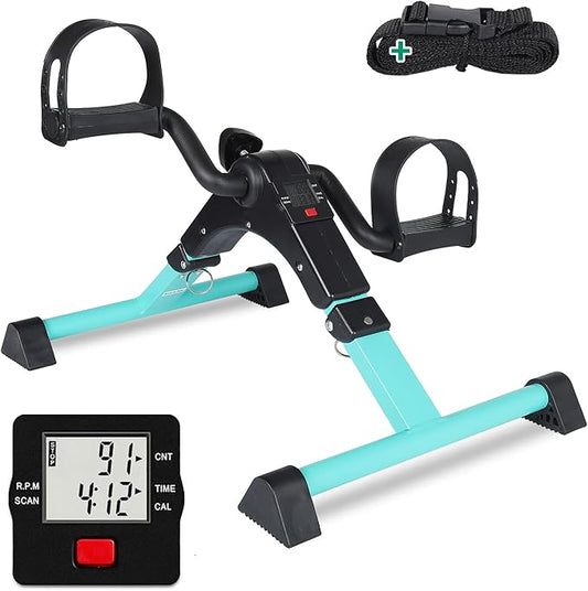 VIVIJASON Pedal Exerciser - Folding Portable Exercise Peddler - Under Desk Mini Exercise Bike for Arm/Leg Workout - Adjustable Fitness Rehab Equipment for Elderly Seniors with LCD Display