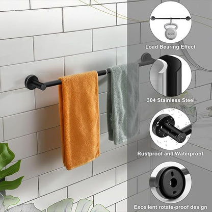 MGahyi Towel Racks for Bathroom-Adjustable Towel Holder(13.18inch-24inch) Sturdy and Rustproof Towel Bar Wall Mounted, Single Towel Bar Rod for Bathroom Accessories(2Pcs,Black)