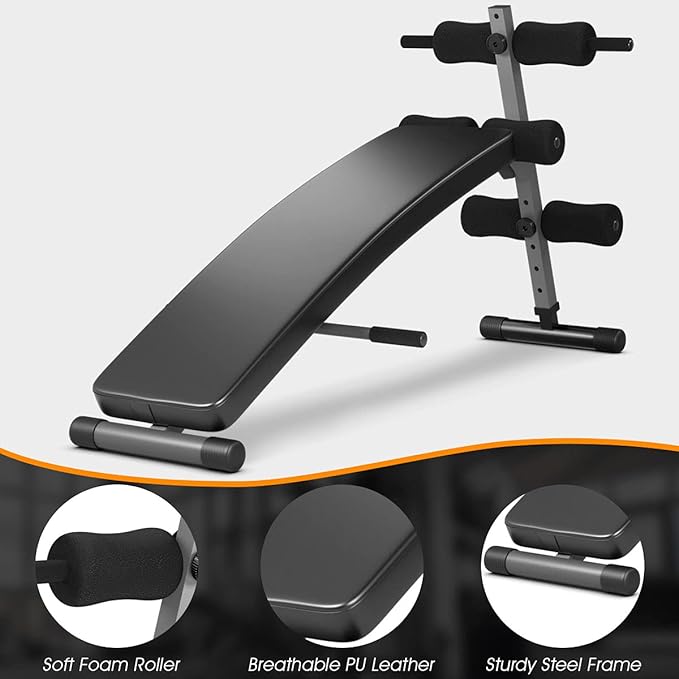 Sit up Bench Adjustable, Strength Training Bench for Full Body, Utility Workout Equipment for Home Gym, Foldable Slant Board BLACK