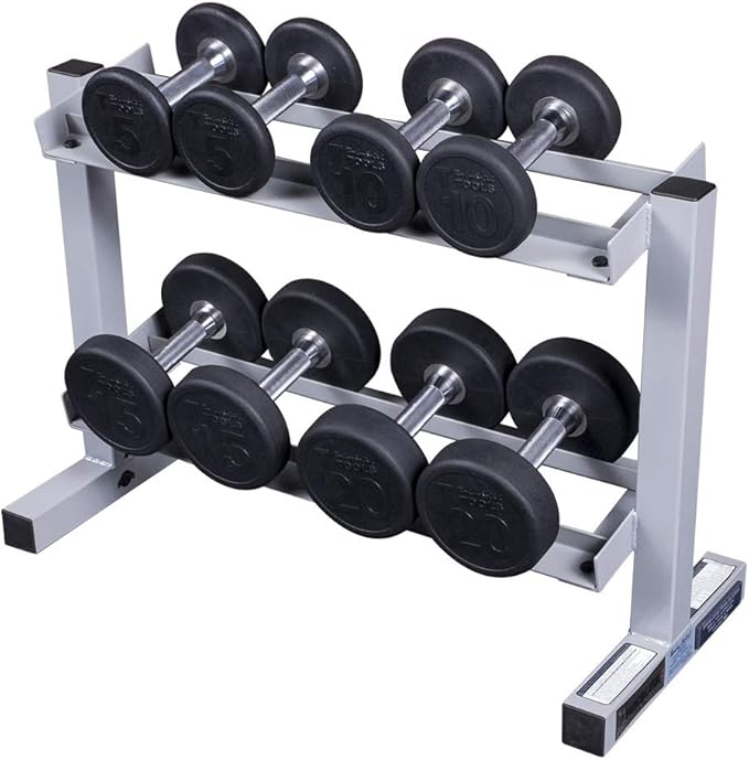 Body-Solid (PDR282X) 2-Tier Dumbbell Rack - Heavy-Duty 30inch Wide Weight Stand, Home Gym Storage Solution Holds 1 pair each of 5-30 lb. Dumbbells