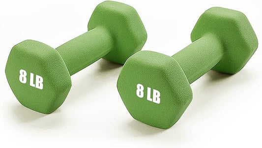 Set of 2 Neoprene Dumbbell Hand Weights, Anti-slip, Anti-roll, Green (Neoprene Dumbbells)