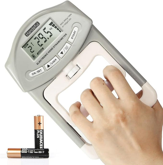 Handeful Grip Strength Tester Trainer - Dynamometer Handgrip Measurer Meter, Handheld Strengthener Exerciser for Sports, School, and Home Use (198Lbs / 90Kgs)