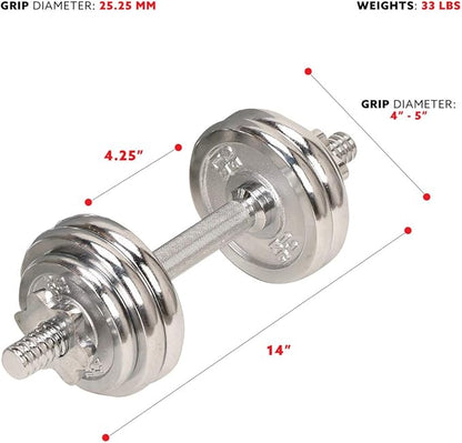 Sunny Health & Fitness Elite Adjustable Dumbbell 15/25/35/45/55 LB (Single Dumbbell) Space Saver, Secure Quick-Lock, Anti-Slip Steel Handle, Home Gym Fitness Optional Chrome Dumbbell Set (Pair) 33 LB