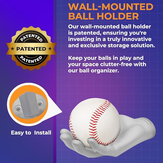 Wall-Mounted Ball Holder - Stylish Sculptured Hand Display Rack for Sports Ball Collections - Baseball, Cricket, Tennis, Golf Balls- Clutter-Free Room Decor and Memorabilia Showcase