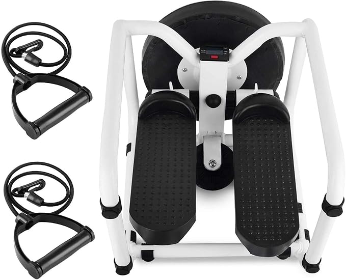 Nisorpa Fitness Stair Stepper Portable Twist Chair Stepper for Exercise with LCD Monitor and Resistance Bands Non-Slip Pedals Mini Stepper Stair Climber for Home Gym Fitness