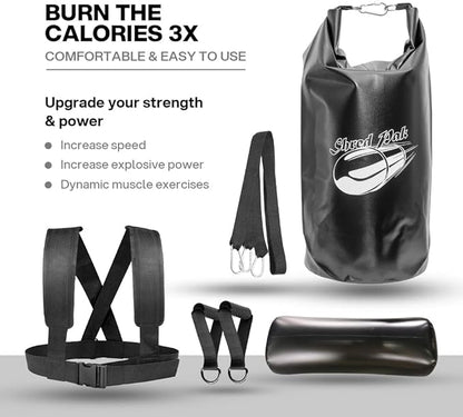 Resistance Training Sled - Weight Sled Harness & Handles - Extreme Workout for Athletes - Burn 3X The Calories - 4-Piece Kit for Gym, Home and, Outdoor