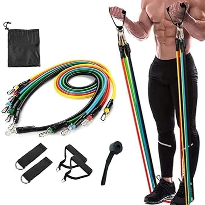 Ultimate 10-Piece Resistance Band Exercise Set for Versatile Workouts & Home Gym: Complete Set with Handles, Door Anchor, Ankle Straps, Carry Bag - Perfect at-Home Workout Equipment