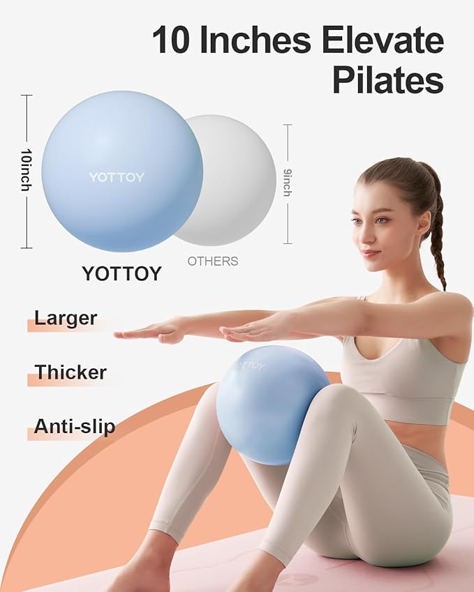 Pilates Ball, 10-inch Exercise Ball with Anti-Burst Technology for Stability, Stability Ball for Yoga, Pilates, Physical Therapy, Home Gym and Office Fitness Equipment