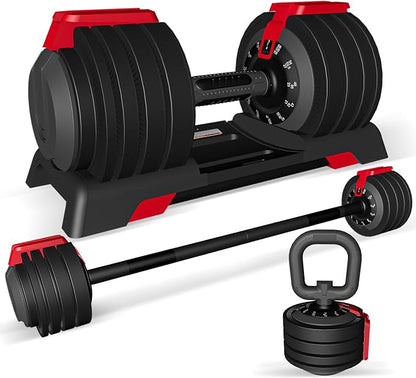 Adjustable Dumbbell, 52.5LBS Dumbbell Adjustable Weight, 1-Sec Fast Adjust Dumbbells, 12 Free Weights with Anti-Slip Metal Handle, Home Gym Workout Equipment for Men and Women (Single)