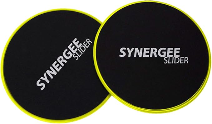 Synergee Core Sliders. Dual Sided Use on Carpet or Hardwood Floors. Abdominal Exercise Equipment