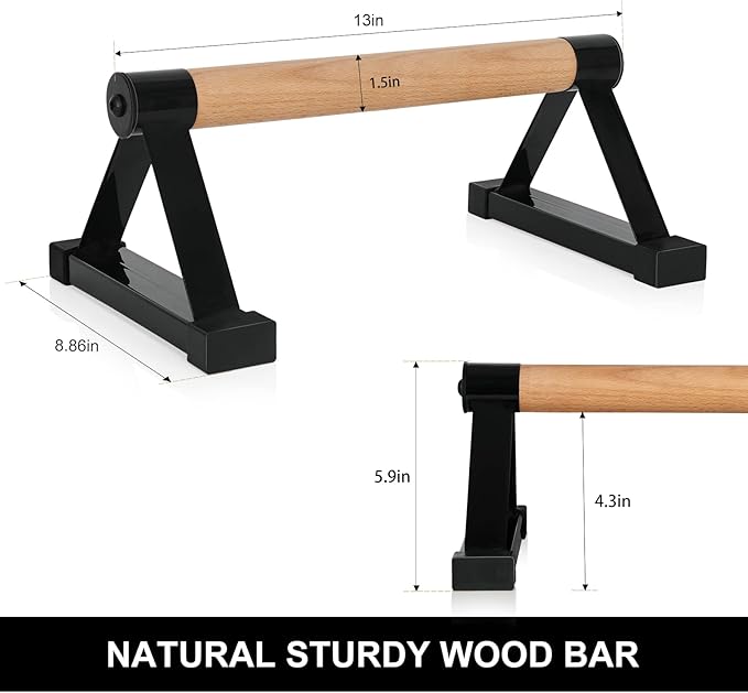 Wood push up bars Parallettes bars Anti-slip Handstand Bars for Calisthenics, Fitness, Floor workouts Solid Wood with Sturdy Metal Bracket, Support 500 lbs