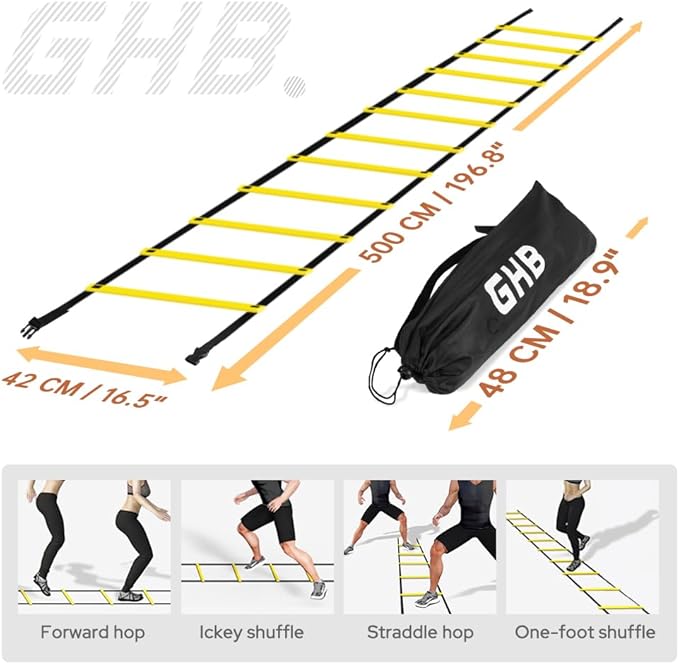 GHB Pro Agility Ladder Agility Training Ladder Speed 12 Rung 20ft with Carrying Bag