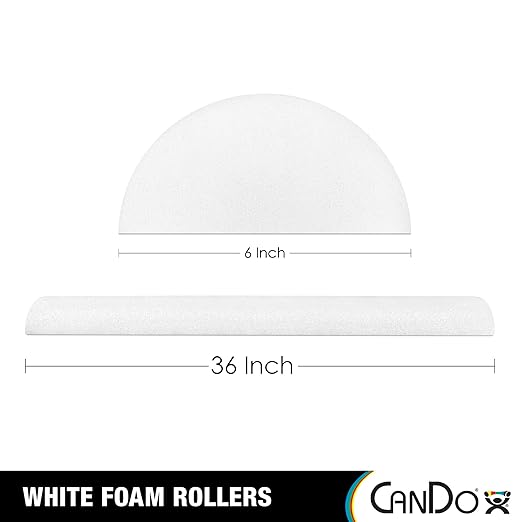 CanDo White PE Foam Rollers for Exercise, Finess, Muscle Restoration, Massage Therapy, Sport Recovery and Physical Therapy for Home, Clinics, Professional Therapy 6" x 36" Half-Round