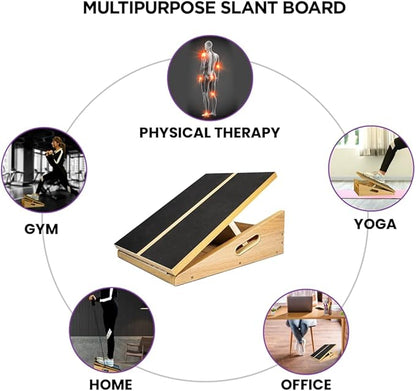 6-in-1 Professional Slant Board with Resistance Tube, Yoga Ring and Spiky Ball, 6 Adjustable Angles Slant Board for Calf Stretching, Calf Stretcher Slant Board.