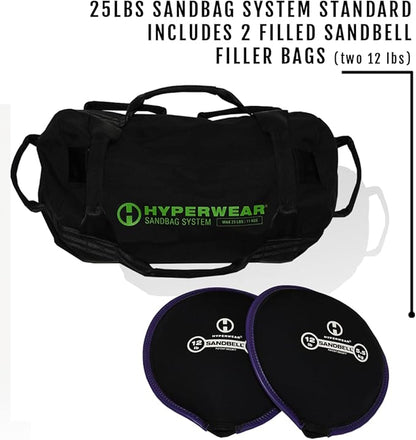 HYPERWEAR Adjustable Sandbag System - Heavy-Duty Workout Sandbags with Handles and Pre-Filled SandBells (25lb, 40lb, 80lb, 160lb)