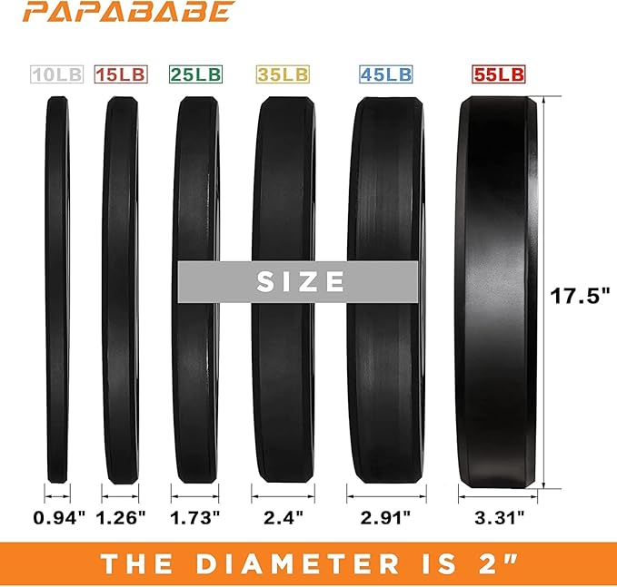 Papababe Bumper Plates, 2 Inch Olympic Weight Plates with Steel Hub Rubber Weights Plates for Weightlifting and Strength Training, Single, Pair & Set