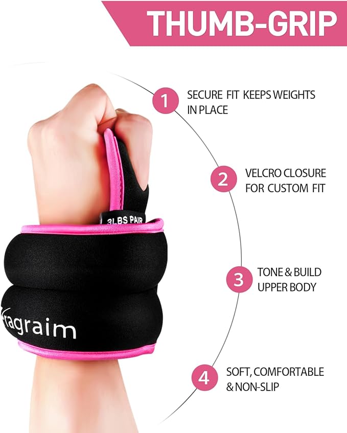 Fragraim Wrist Weights Sets for Women & Men with Thumb Loops Lock (Available in 0.5lb, 1lbs or 1.5lbs each), Great for Walking Running Weightlifting Training Gymnastic Aerobic Jogging Cardio Exercises