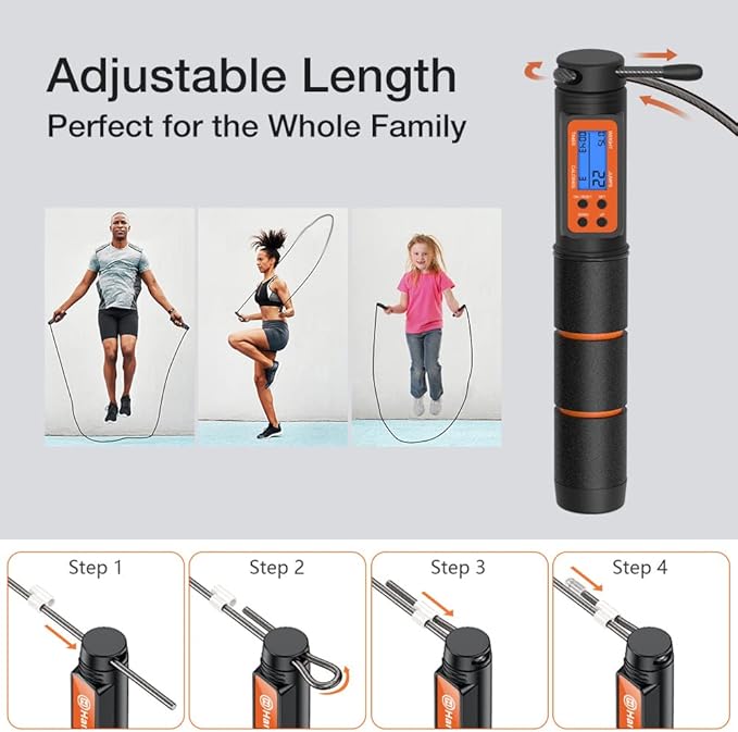 Jump Rope, H Handio Jump Rope with Counter, Workout Jumping Rope with Steel Ball Bearings, Adjustable Length Speed Skipping Rope for Men Women Kids Home Gym, Crossfit, Fitness Exercise