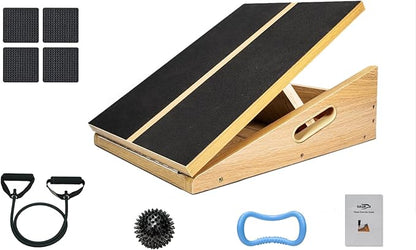 6-in-1 Professional Slant Board with Resistance Tube, Yoga Ring and Spiky Ball, 6 Adjustable Angles Slant Board for Calf Stretching, Calf Stretcher Slant Board.