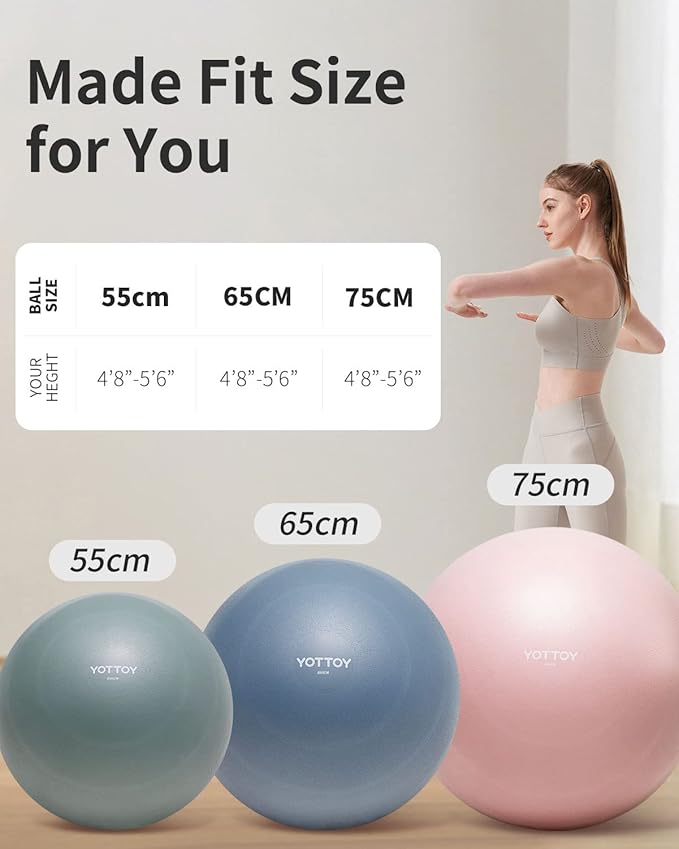 Anti-Burst Exercise Ball for Working Out, Yoga Ball for Pregnancy,Extra Thick Workout Ball for Physical Therapy,Stability Ball for Ball Chair Fitness with Pump