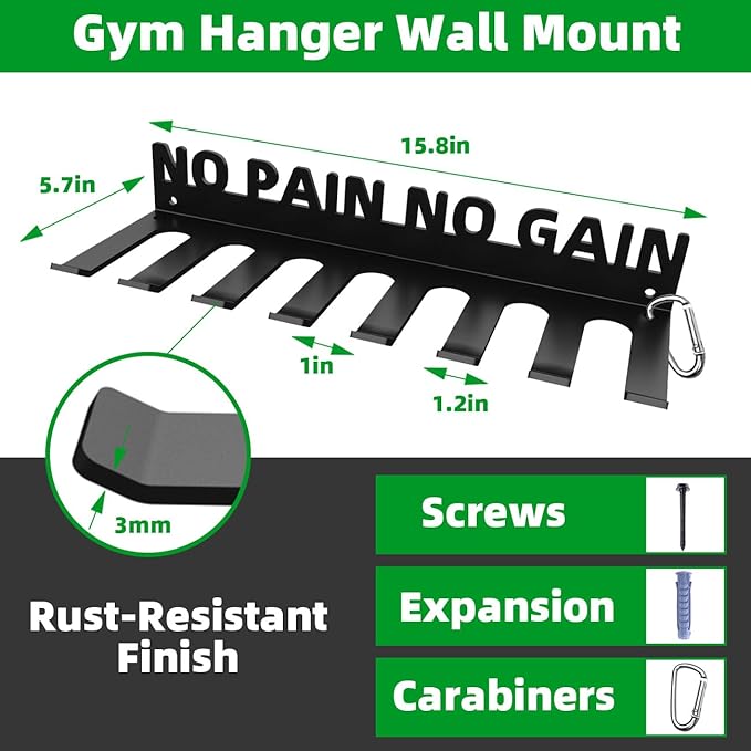 Home Gym Accessories Organization Storage Rack Equipment For Home 8 Hook Wall Hanger Display Gear Barbells Resistance Bands Jump Ropes Lifting Belt Hanger Accessories Hardware Included