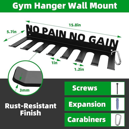 Home Gym Accessories Organization Storage Rack Equipment For Home 8 Hook Wall Hanger Display Gear Barbells Resistance Bands Jump Ropes Lifting Belt Hanger Accessories Hardware Included