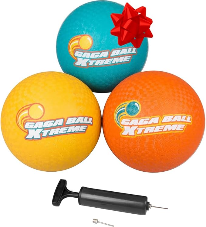 SCS Direct Gaga Playground Balls 3pk (8.5 inches) w Air Pump- Durable Rubber Pack for Dodgeball, Kickball, Gagaball Official Play and School - Fun Outdoor Toys and Accessories Gift for Kids