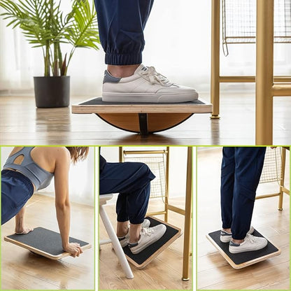 StrongTek Professional Wooden Balance Board, Rocker Board, Wood Standing Desk Accessory, Balancing Board for Under Desk, Anti Slip Roller, Core Strength, Stability, Office Wobble Boards