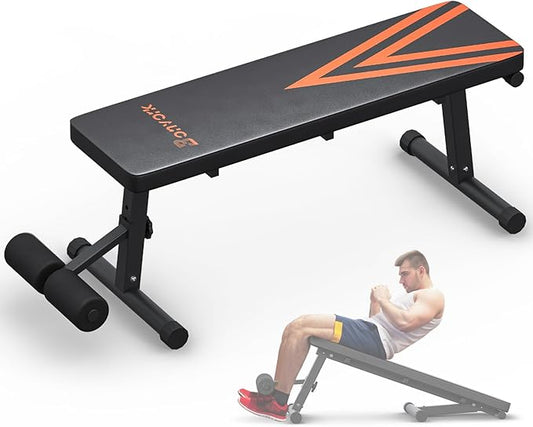 2 In 1 Adjustable Flat Weight Bench - Bonvork 45.3'' Extended Foldable Flat Bench for Home Gym,750LBS Sit Up Bench with 18'' Widened Base,Strength Training Workout Bench Press for Full Body Exercise