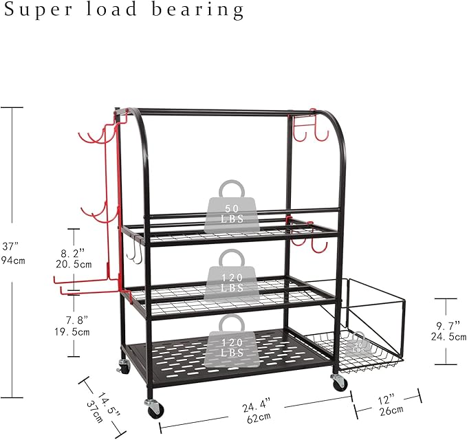 Weight Rack for Dumbbells, Yoga Mat Holder Dummbbells Rack for Kettlebells Foam Rollers and More Gym Accessories, Home Gym Equipment Storage Organizer with Wheels and Basket