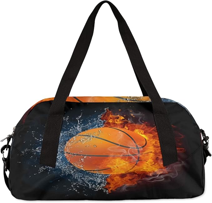 Ball Basketball in Ice Fire Gym Bag for Women Men, Small Travel Duffel Bag for Sports Getaway Overnight Bag Lightweight Weekender Bags Workout Bag Dance Bag for Boys Girls Kids Teens