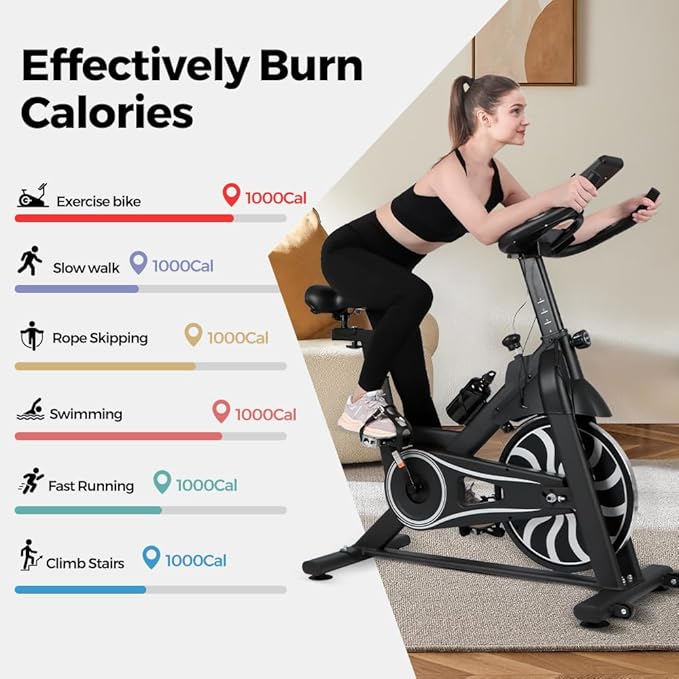 Panana Exercise Bike Indoor Cycling Cycle Bike Stationary for Home Gym Use with Silent Flywheel, LCD Display, Heart Rate Sensor, Phone Tablet Bottle Holders, Adjustable Height Training Cardio Workout