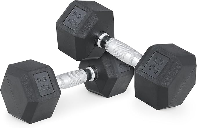 MADOG Hex-Dumbbells, Rubber Coated Cast Iron Dumbbell Set, Hand Weights With Anti-Slip Grip, 5-25 LBS