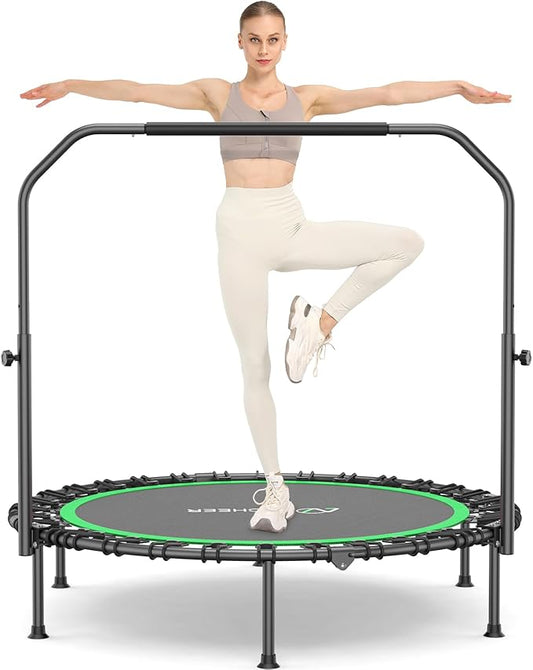 ANCHEER 40/48" Foldable Mini Trampoline,550LBS Max Load,Rebounder Trampoline for Adults with Adjustale Foam Bar&Resistance Ropes,Upgraded Bungee Cords,Fitness Trampoline Indoor/Outdoor