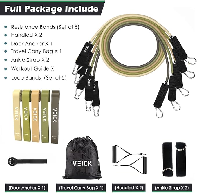 VEICK Resistance Bands, Exercise Bands, Workout Bands, Resistance Bands for Working Out with Handles for Men and Women, Exercising Bands for Fitness Weights Work Out at Home