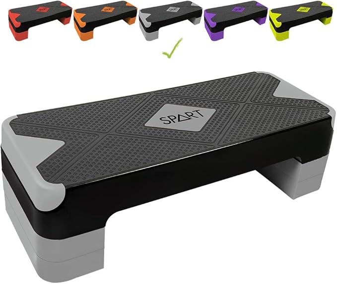 SPART Adjustable Workout Aerobic Stepper, Aerobic Exercise Step Platform with 4 Risers, 3 Levels Adjust 4" - 6" - 8", 26.77" Trainer Stepper with Non-Slip Surface for Home Gym Extra Risers