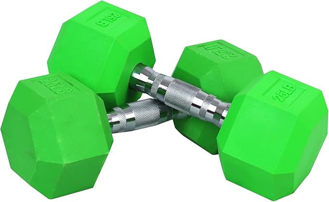 Signature Fitness Rubber Encased Hex Dumbbell with Rack