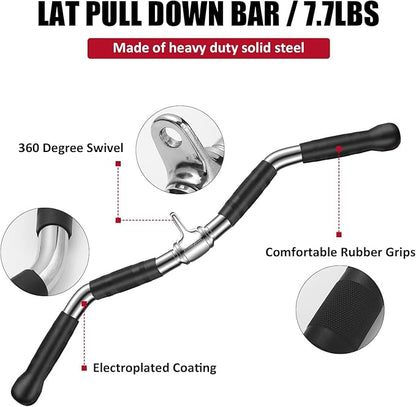 LAT Pulldown Attachments Combo, Cable Machine Accessories with Curl Pulldown Bar, Fit Most Gym Machines, Made of Heavy Duty Solid Steel