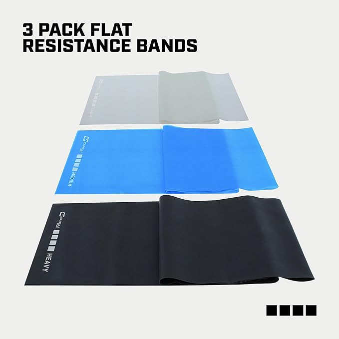 Capelli Sport Resistance Bands, Light, Medium and Heavy Exercise Flat Bands, Multicolor, 46 Inch, Pack of 3, Gray Blue Black