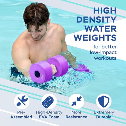 Sunlite Sports Water Weights Pool Exercise Dumbbells, Water Aerobic Equipment, High-Density EVA-Foam Dumbbell with Handle Strip, Aqua Therapy, Pool Fitness, Water Exercise, Set of 2