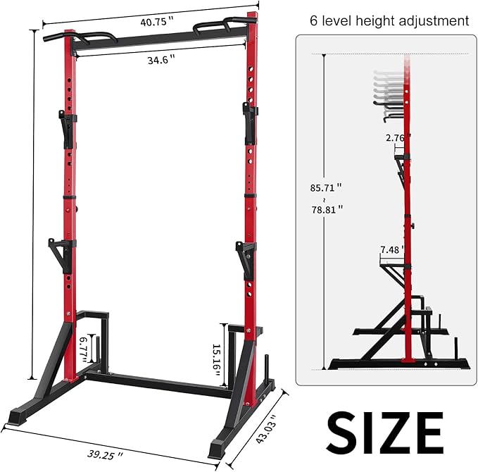 CANPA Multifunction Power Rack with Pull up Bar, Heavy Capacity and Adjustable Squat Stand Rack for Home Gym Equipment, Power Rack Cage